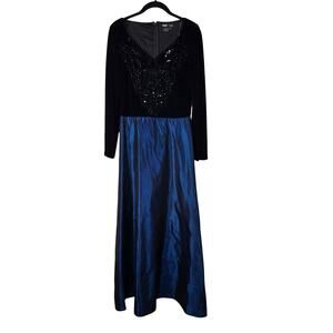 VTG Rimini By Shaw Dress Women's 8 Black Blue Velvet Sequin Bead Elegant READ